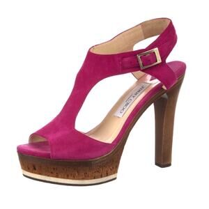Jimmy Choo 8 Hot Pink Nixon Suede Platform Heels Peep Toe Luxury Sandals Purple